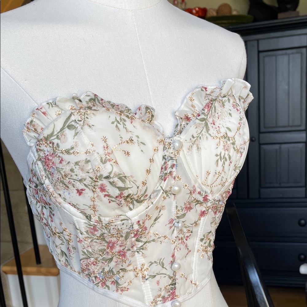 Floral Bustier Top with Ruffle Details